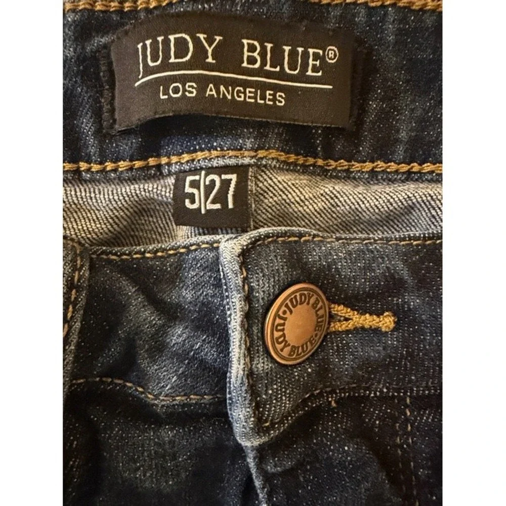 Judy Blue High Rise Skinny Jeans Dark Wash Raw Hem JB88527 DK-CO Women Size 5/27 - Picture 2 of 10
